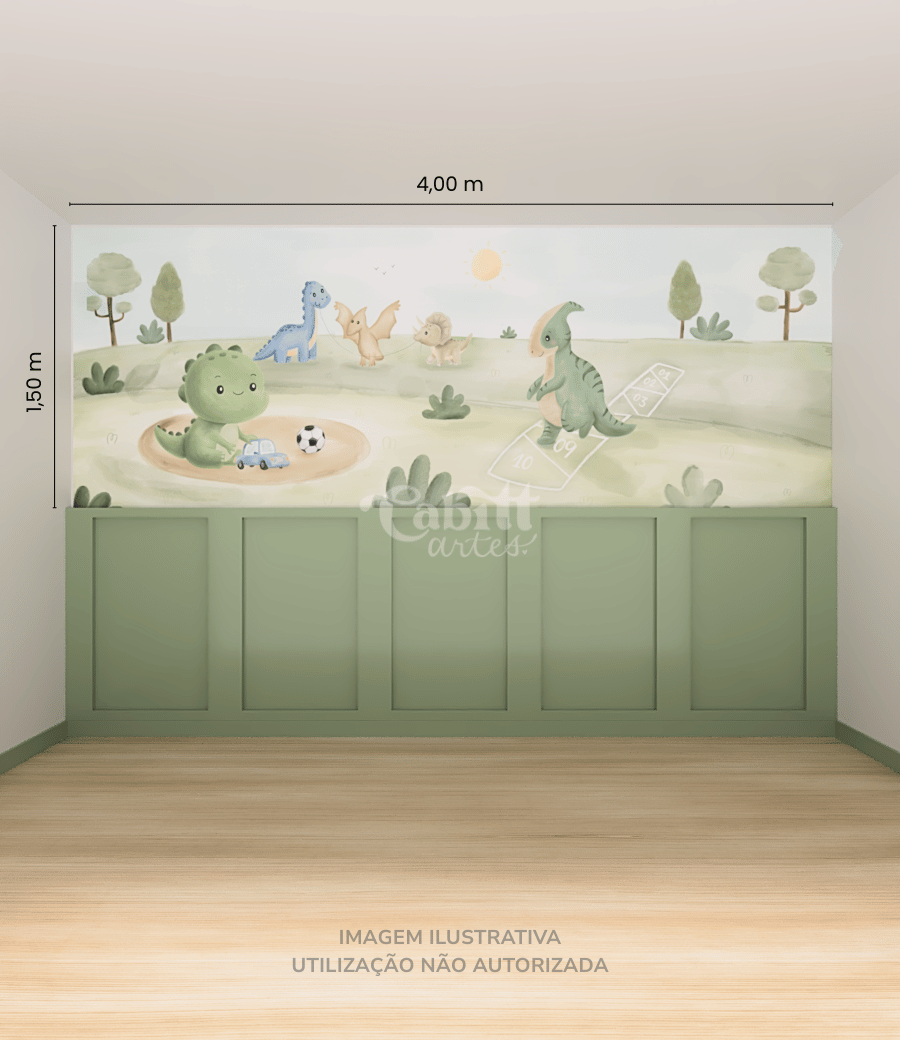 Papel de Parede Dino Brincando no Parquinho - CaBitt Artes