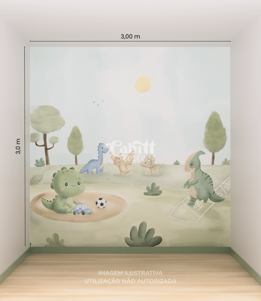 Papel de Parede Dino Brincando no Parquinho - CaBitt Artes