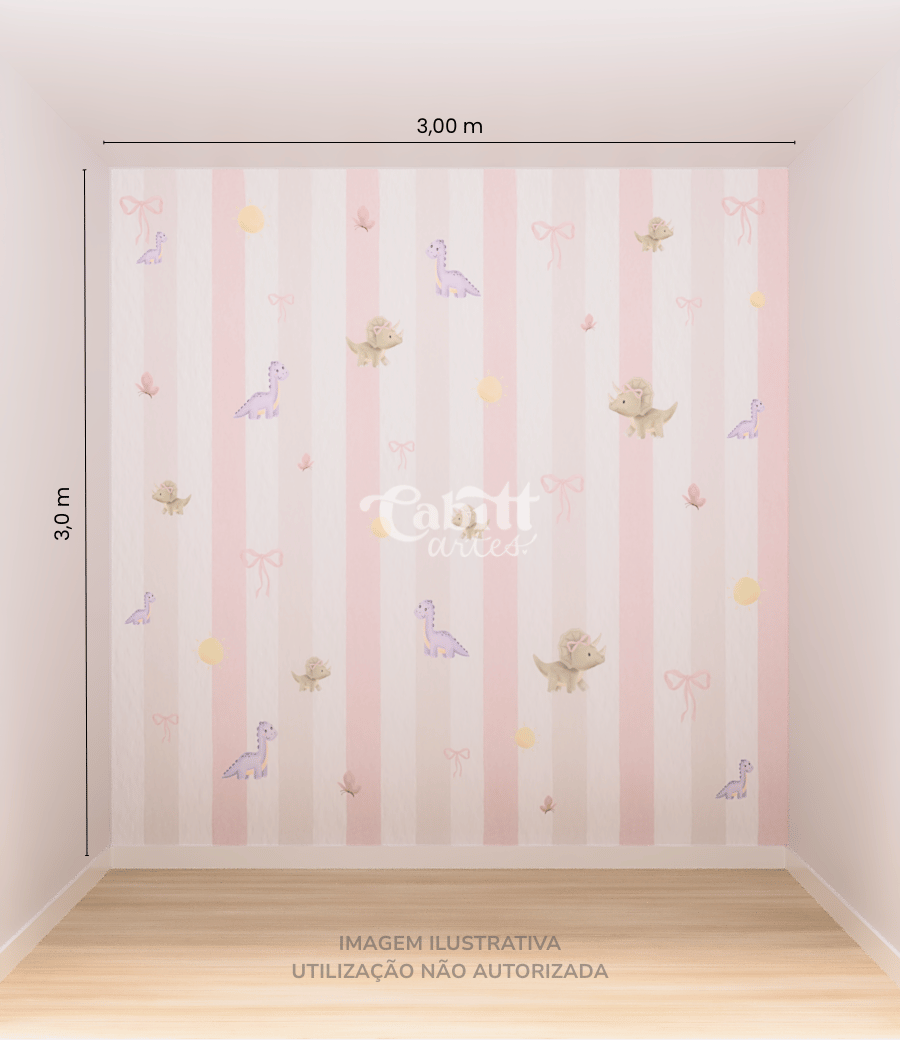 Papel de Parede Infantil Dinos & Laços - Meninas